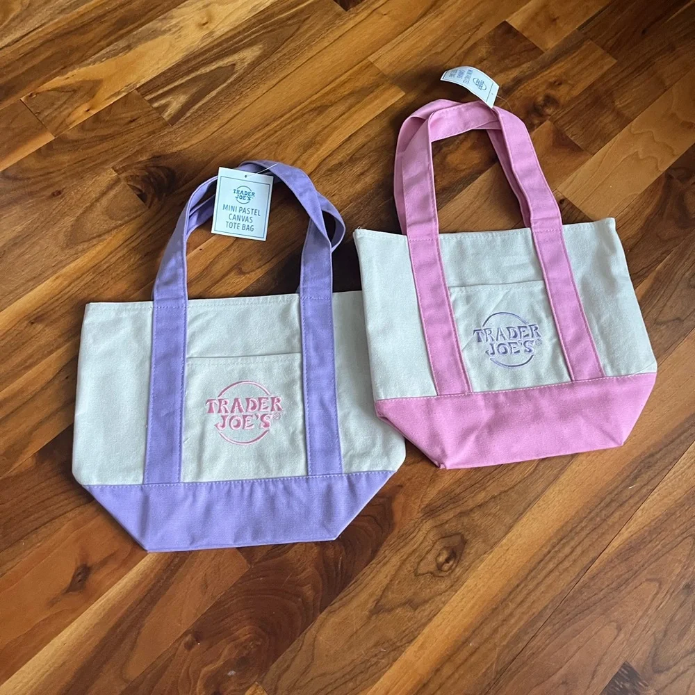 Trader Joe’s Pastel Mini Canvas Tote Bag Set, all 4, NEW